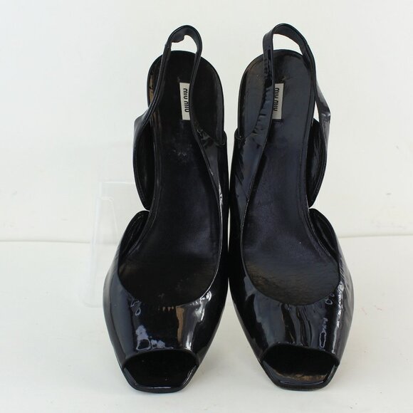 Miu Miu Patent Leather Slingback Peep Toe Wedges (EU 37 - US 6.5) - Picture 4 of 8